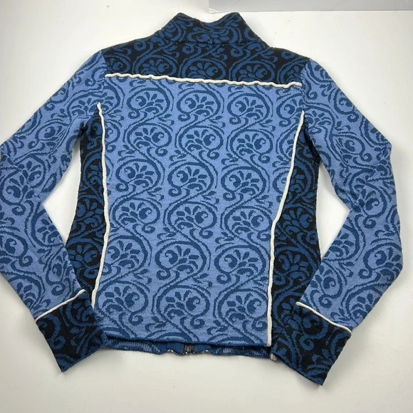 Icelandic Design Blue Fair Isle Full Zippered Wool Cardigan Sweater - Picture 7 of 9